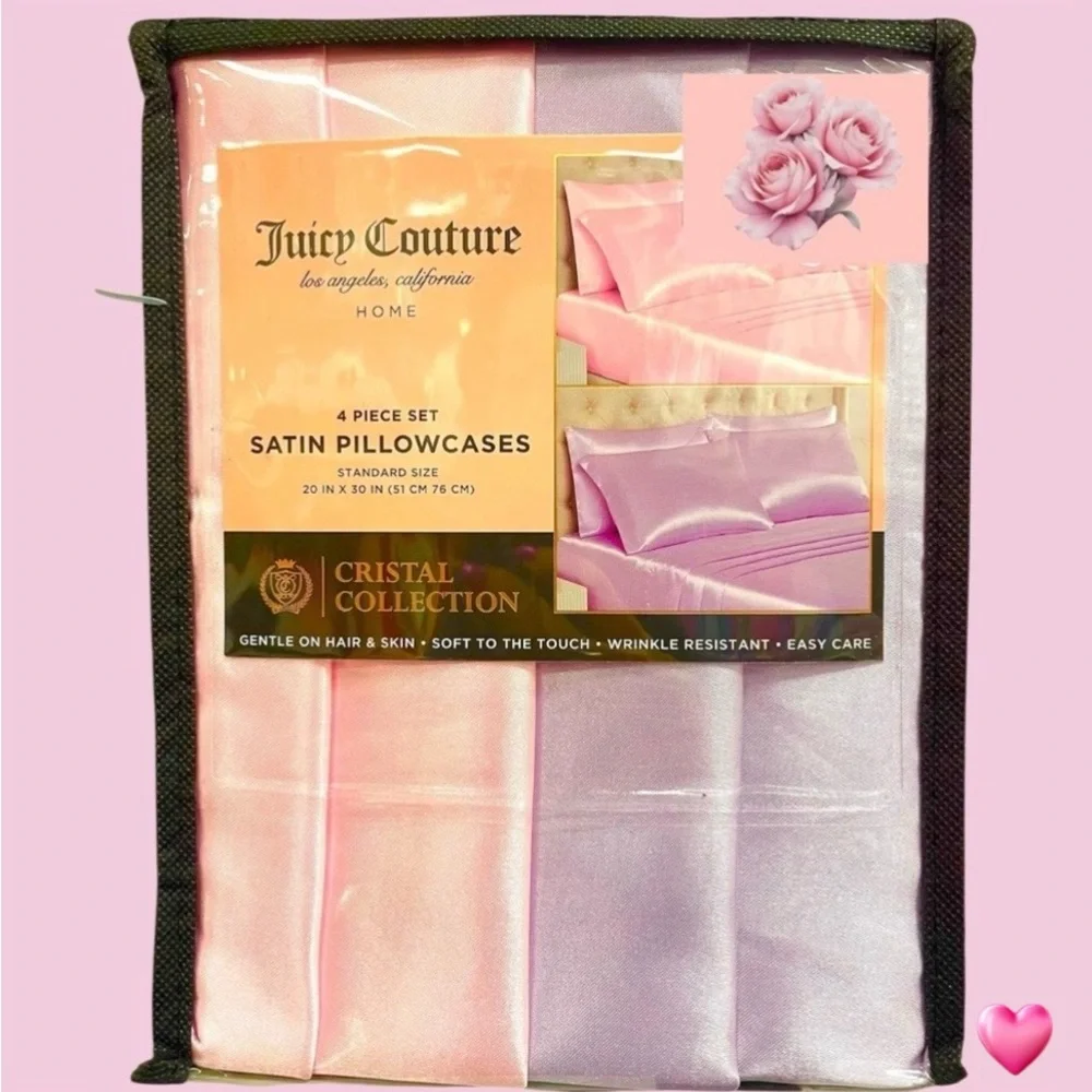 4 Juicy Couture Satin Pillowcases Solid 2 Lavender / 2 Pink Standard NEW NIP